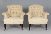 Pair French Napoleon III Bergère Armchairs
