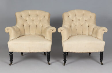Pair French Napoleon III Bergère Armchairs