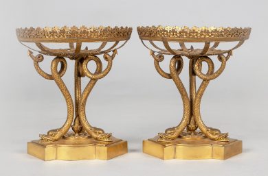 Pair Carl Hiess Gilded Bronze Epergne Stands