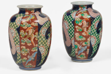 Antique Pair of Imari Open Vases