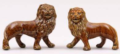 Pair of Staffordshire Treacle Lions
