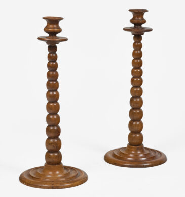 Pair Tall Bobbin Turned Walnut Candlesticks