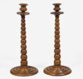 Pair Tall Bobbin Turned Walnut Candlesticks