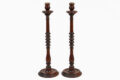 Antique Tall Mahogany Turned and Carved Candlesticks, a Pair
