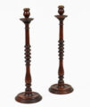 Antique Tall Mahogany Turned and Carved Candlesticks, a Pair