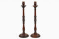 Antique Tall Mahogany Turned and Carved Candlesticks, a Pair