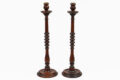 Antique Tall Mahogany Turned and Carved Candlesticks, a Pair