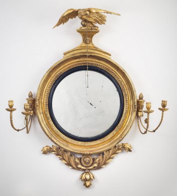Regency Classical Gilt Convex Girandole Mirror