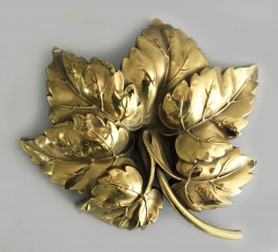 Repoussé Brass Leaves on a Stem