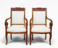 Antique Swedish Empire Mahogany Armchairs, Pair