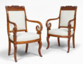 Antique Swedish Empire Mahogany Armchairs, Pair