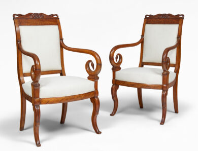 Antique Swedish Empire Mahogany Armchairs, Pair