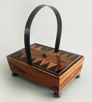Rare Tunbridgeware Rosewood Sewing Box with Hoop Handle