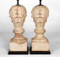 Vintage Off-White Plaster Acanthus Leaf Pattern Lamps, a Pair