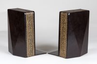 Pair Vintage Black Leather Bookends